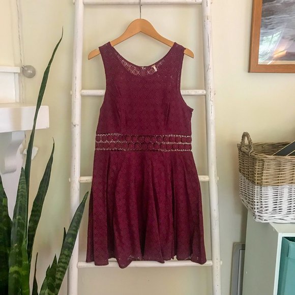 Free People Maroon Lace Skater Dress - Picture 3 of 5